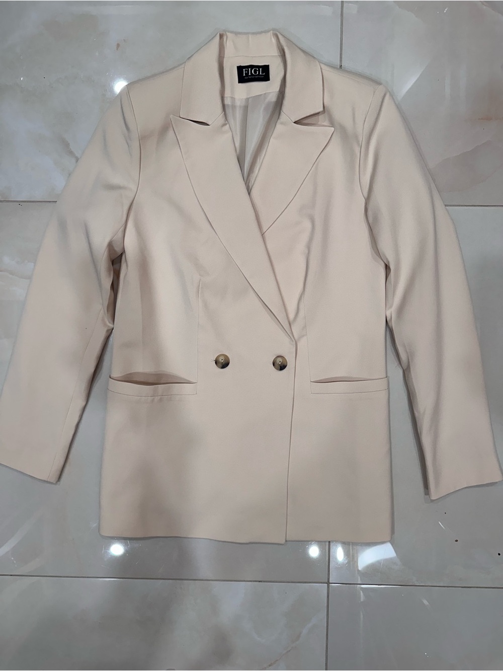 Cream Double-Breasted Blazer Jacket